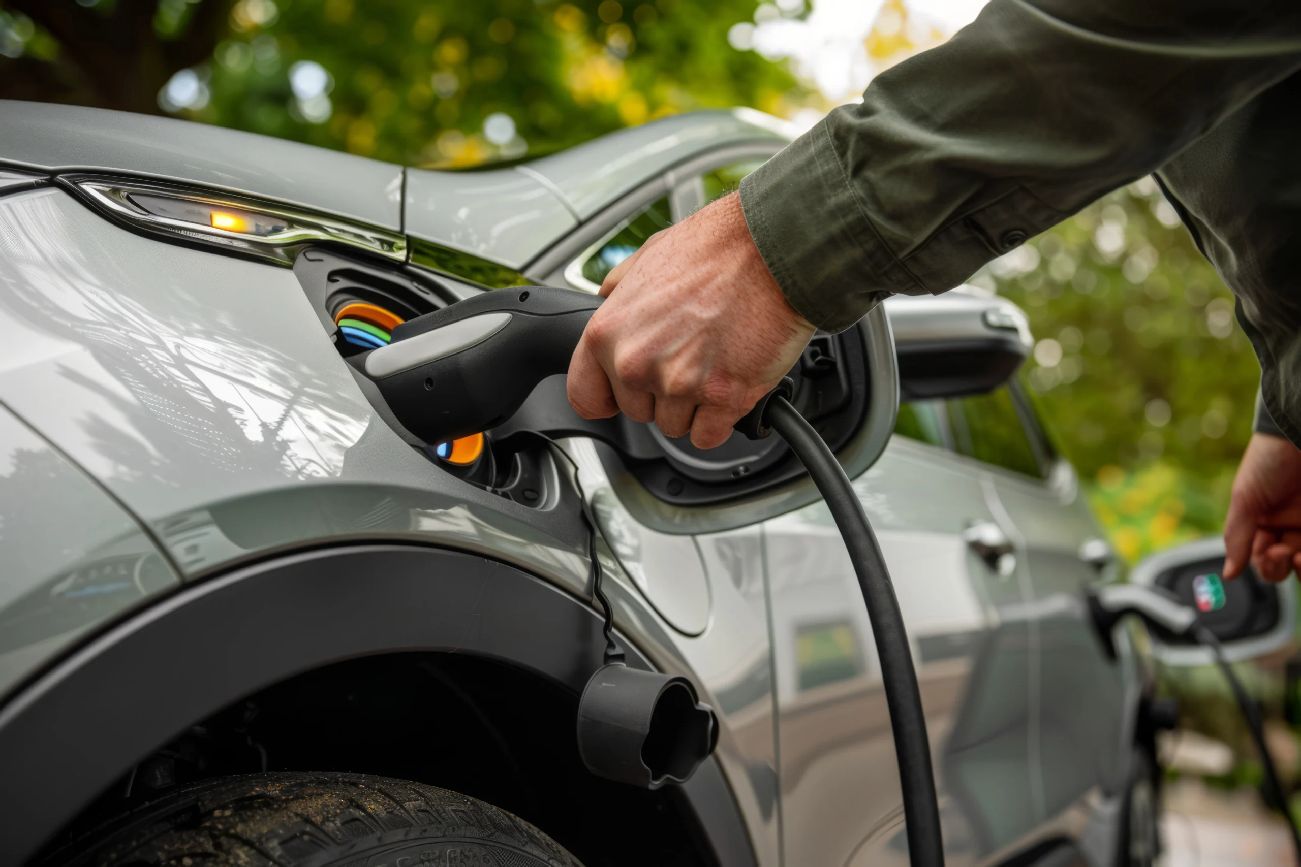 Véhicule électrique recharge coucher soleil zone urbaine bonus écologique